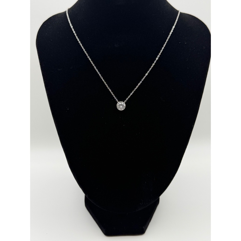 RAMLA Silver Crystal Solitaire Necklace 16-18" NWOT